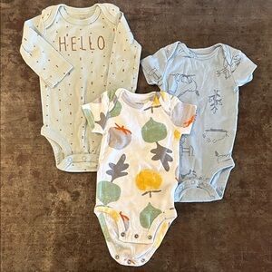 Carter’s Set of 3 Kids One-Piece Bodysuits - Pastel Blue, White & Multi